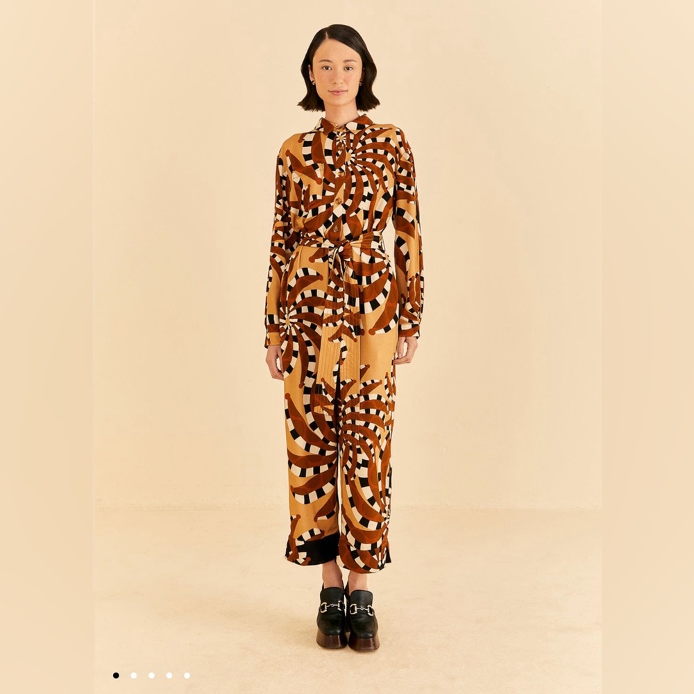 FARM Rio Brown and Black Geometric Jumpsuit